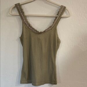 Free People Khaki Lace-Trim Camisole
